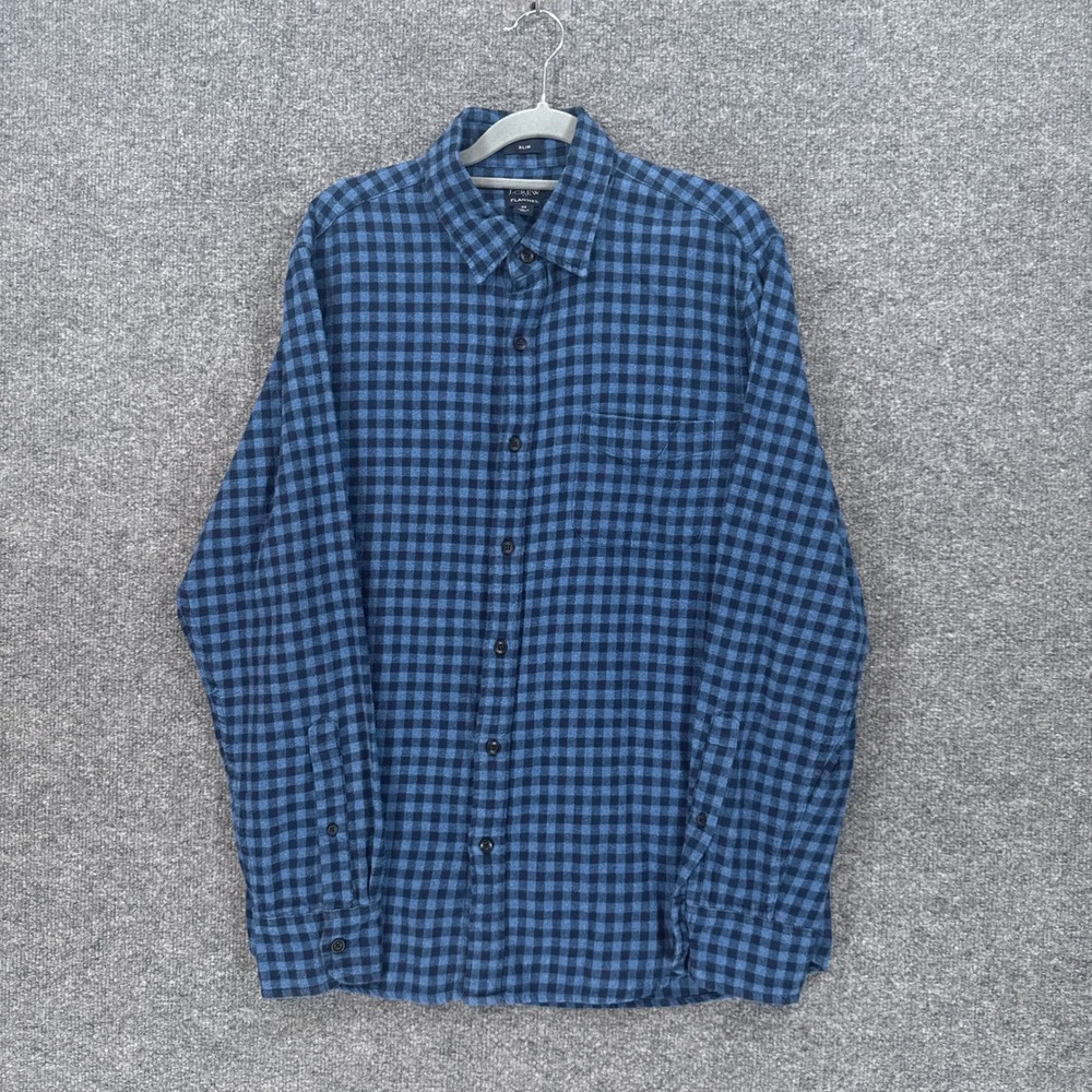 J.Crew Flannel Shirt Mens Medium Blue Gingham Check Slim Fit Button Down